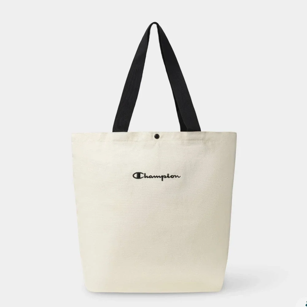 Champion Embroidered Logo Canvas Tote Bag in Cream w/ Handles Inside Pocket NWT